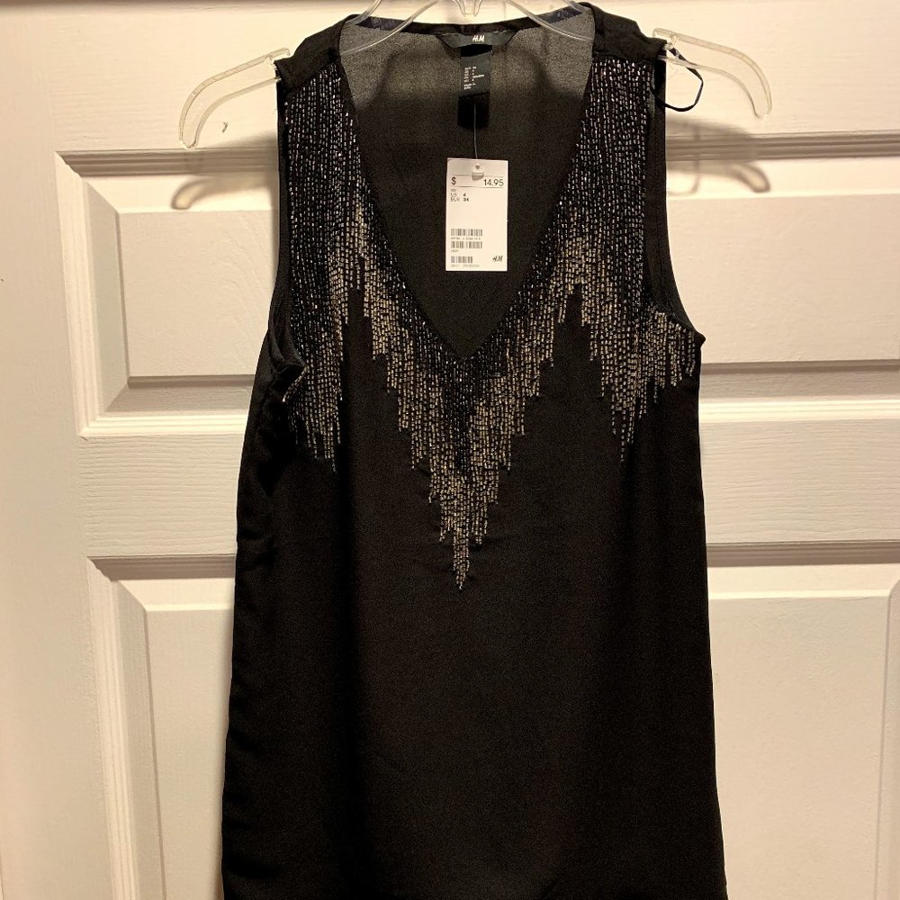 NWT Black H&M Silver Beaded Shift Dress